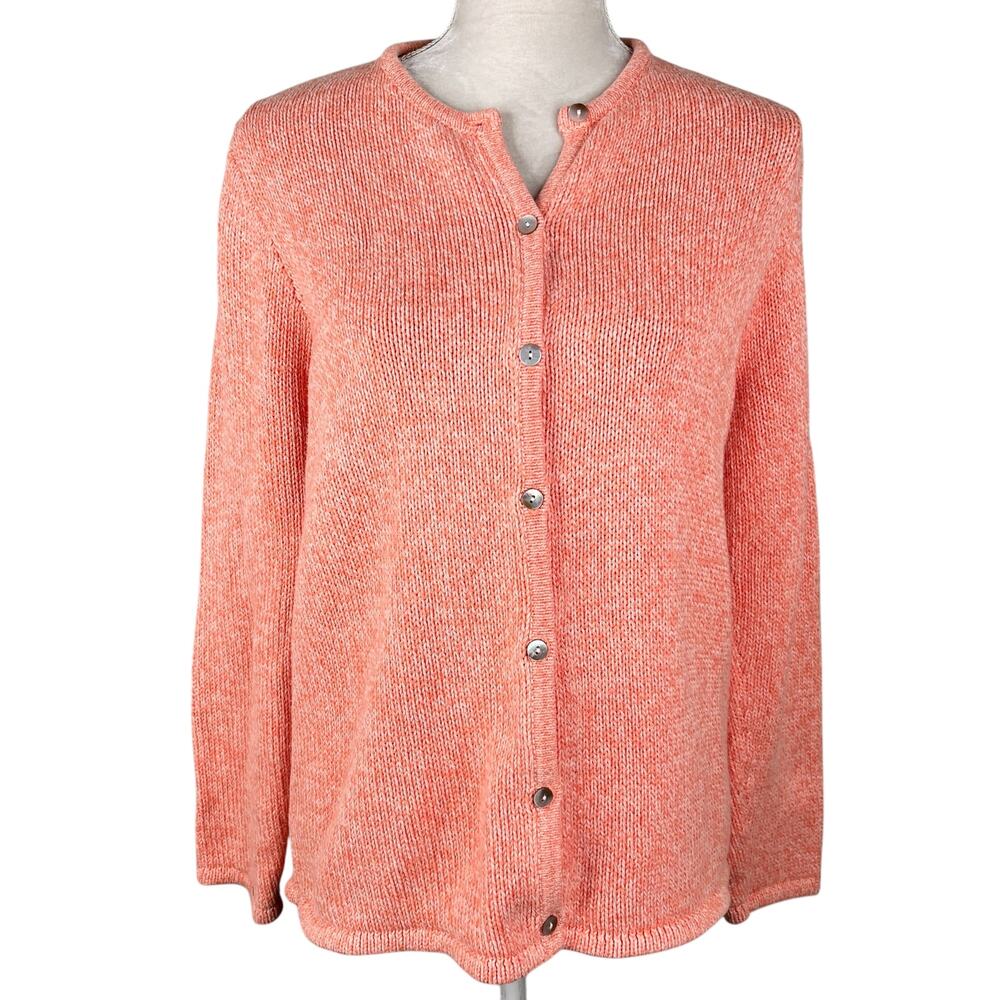 LL Bean Womens Peach Cardigan Sweater Thick Cotton Large